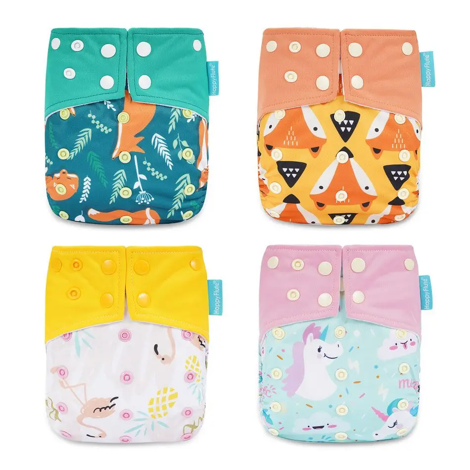 HappyFlute-pañal de tela, gamuza, interior, para bebé, impermeable y reutilizable, doble fuelle
