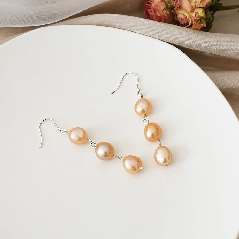 ASHIQI Natural Baroque Pearl 925 Sterling Silver Long Earrings For Women Black freshwater pearl Handmade drop earring Party Gift drop earrings dangle earrings pearl earrings
