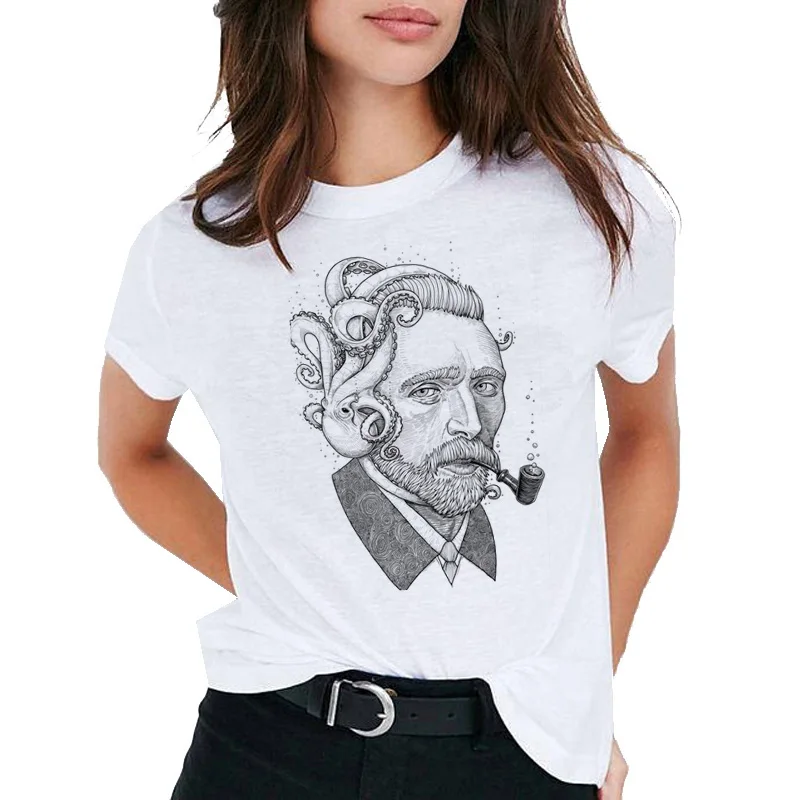 Van Gogh Oil Art женская футболка с принтом Футболка женская Повседневная новая уличная футболка графическая футболка в стиле Харадзюку Femme - Цвет: 20692