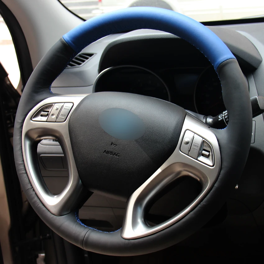 Черный кожаный чехол рулевого колеса автомобиля для hyundai ix35 Tucson 2 2011- Авто рулевые крышки