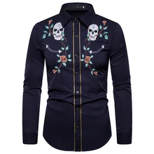 Рубашка с длинными рукавами и вышивкой в виде скелета розы, осенняя рубашка, корейский стиль волос, Новая мужская рубашка, chemise homme