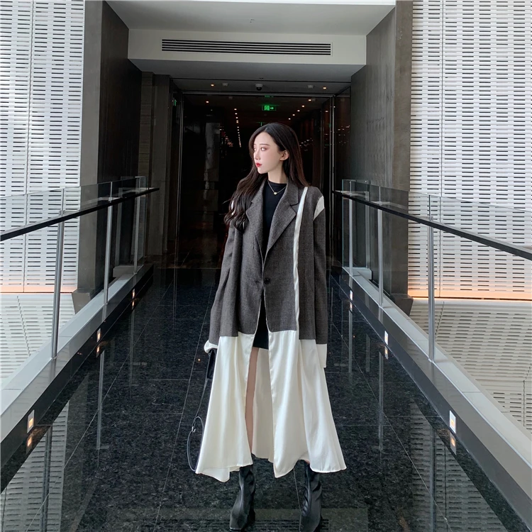 autumn new stitching trench coat in the long paragraph suit loose temperament long-sleeved blazer