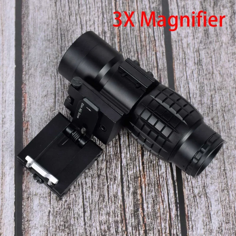 Tactical red dot sight scope 3x Magnifier Compact Sight with Flip UP Mount Side picatinny Airsoft Rifle gun Hunting