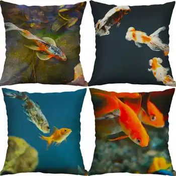 

Case Goldfish Linen 18\" Cushion Cotton Home Sofa Pillow Waist Decor Car Cover