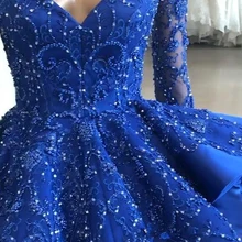 Сатиновые пышные платья с открытыми плечами г. Многослойное бальное платье с вышивкой и длинными рукавами, украшенное бусинами вечернее платье принцессы с коротким шлейфом