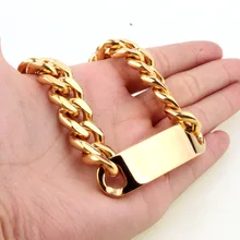 ID браслет ювелирные изделия Горячая Мода рука 15 мм Снаряженная кубинская цепь Золотой браслет из нержавеющей стали для мужчин женщин 8-11 дюймов