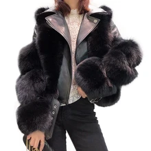 Пальто из натурального Лисьего меха, женская зимняя куртка из натуральной кожи с ремнем на молнии, крутая верхняя одежда из лисьего меха, куртки, стиль, пальто из лисьего меха