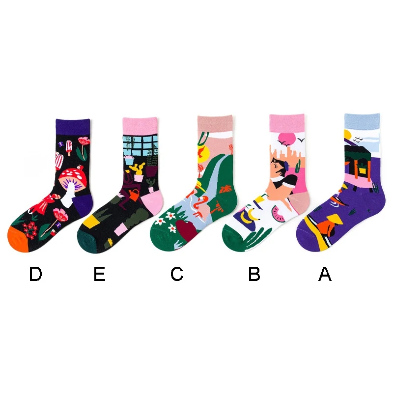 Женские носки в стиле Харадзюку с цветочным рисунком, забавные хлопковые носки, повседневные, свадебные, цветные, новые носки скейтбордиста