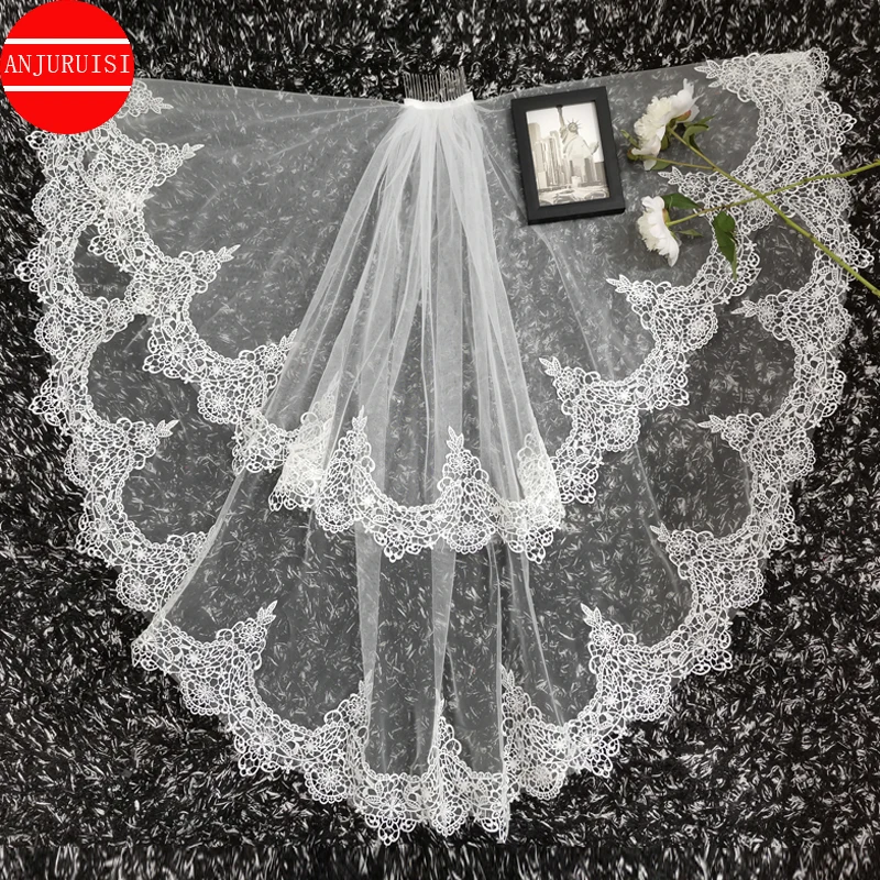 

Lace Edge Velos De Novia Two Layer Short Wedding Veil Simple Cheap Mariage Bride Welon Slubny With Metal Comb Accessories