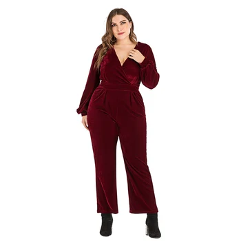 

Kureas Women Slim Waist Jumpsuit Large Size Elegant Straight Trousers Casual V Neck Soft Siamese trousers Winter Autumn Office