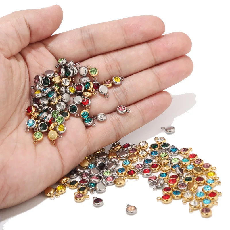 10pcsStainlessSteelRound6mmBirthstoneCharmsBeadsforDIYCraft