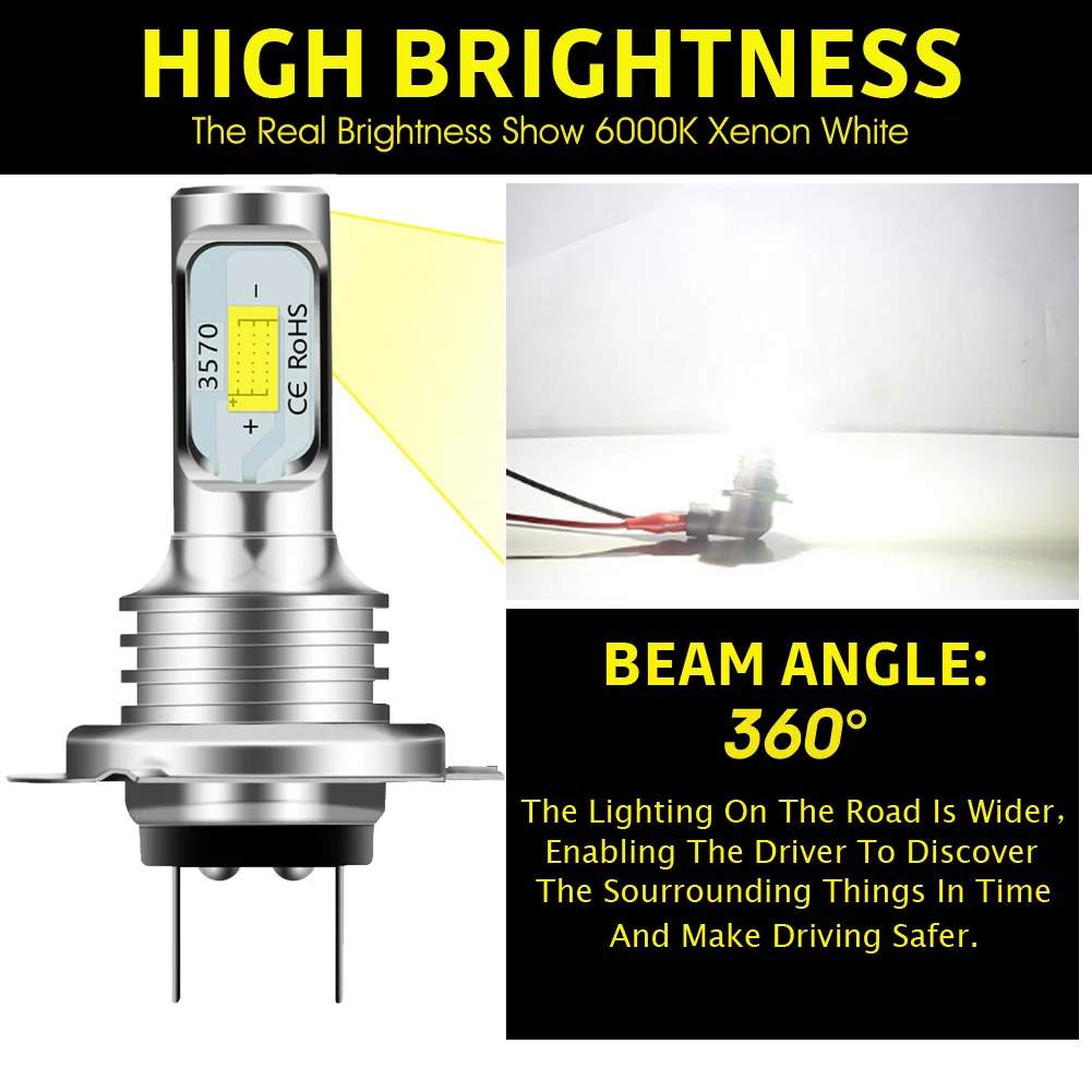 Led Car Headlights 2pcs H7 Kit 80w 10000lm Hi Or Lo Beam Bulbs 6000k White Ip 68 Waterproof Car Accessories