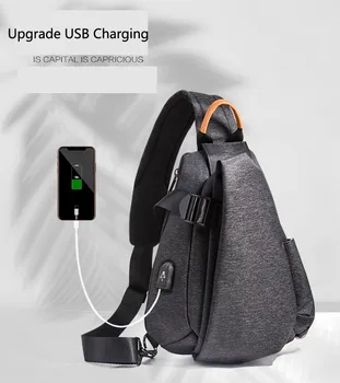 

HOT!! Men's Bags Single Shoulder Bag Fashion USB Charging Bags Oxford Chest bag Sports Multi-functional Small Backpack