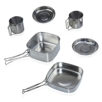 

Backpacking Camping Kitchen Cookware Pot Set Outdoor Mess Kit Stainless Steel Camping Cook Set For Hiking Backpacking Trekking