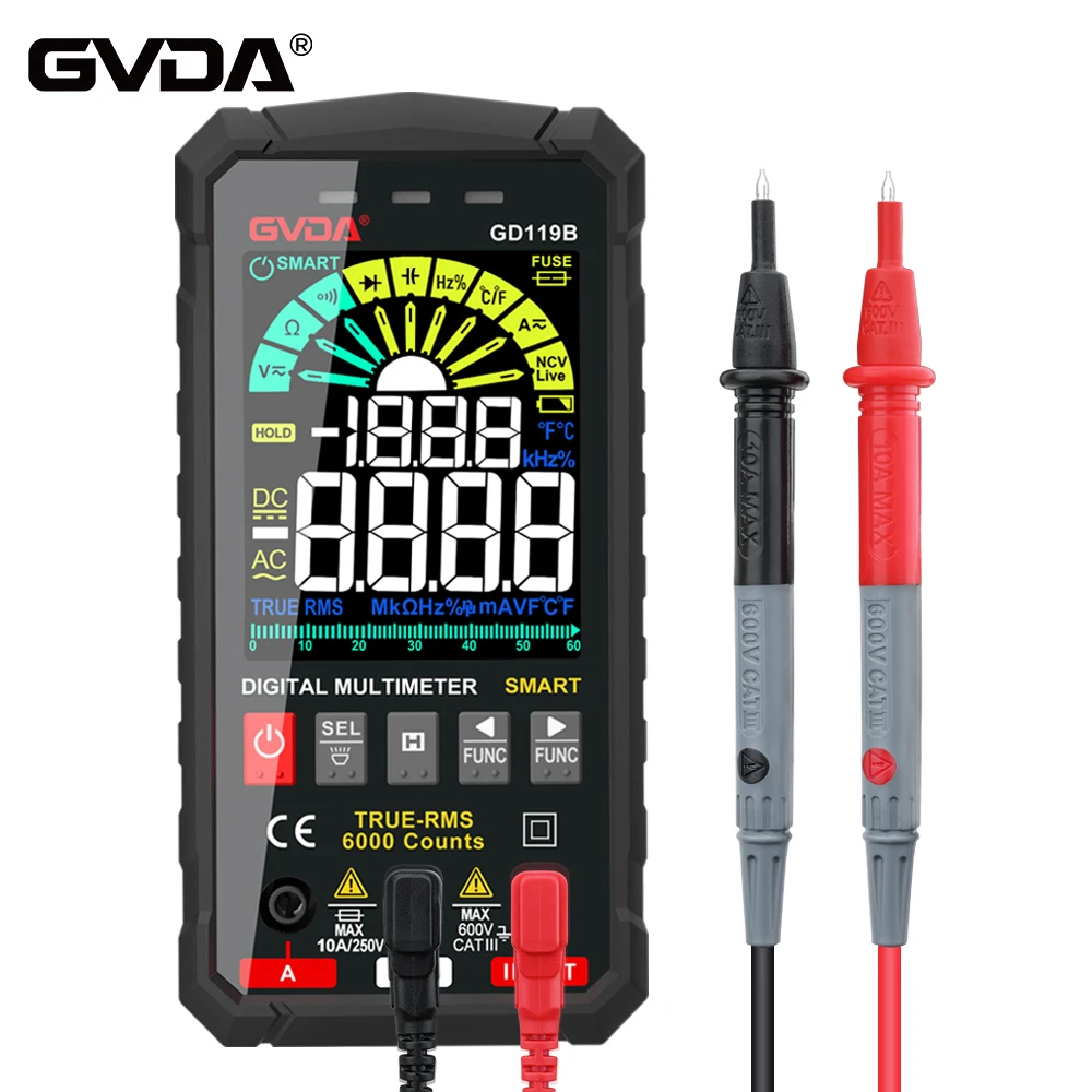 GVDA Ture RMS Digital Multimeter 6000 Counts Auto Range NCV Intelligent Multimetro Tester AC DC Voltage Capacitance Ohm Hz Meter