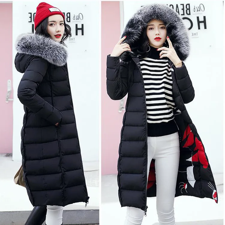 

Large Size 2019 Winter Mid-length Double-sided Wear Large Fur Collar down Jacket Cotton-padded Clothes Women's Slim Fit over-the
