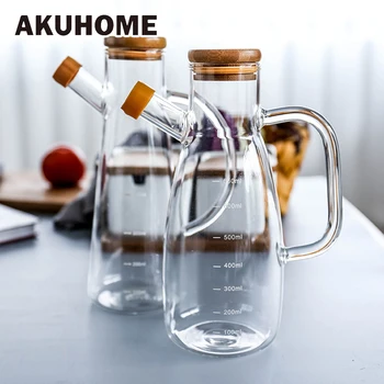 

High-end Transparent Glass Oil Bottle with Handle Scale Heat-resistant Lecythus Kitchen Tools Soy Vinegar Sauce Container Top