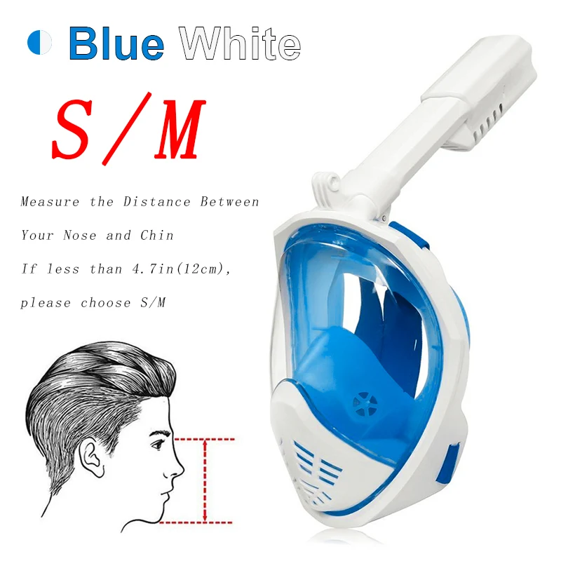 Blue White S-M Маска для дайвинга подводная противотуманная маска полное лицо взрослые дети плавание трубка аксессуары для дайвинга для экшн-камеры - Цвет: Blue White S-M