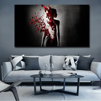 

Red Butterfly Nude Woman Canvas Painting black and white Posters and Print Abstract Cuadros Wall Art Picture for Living Room