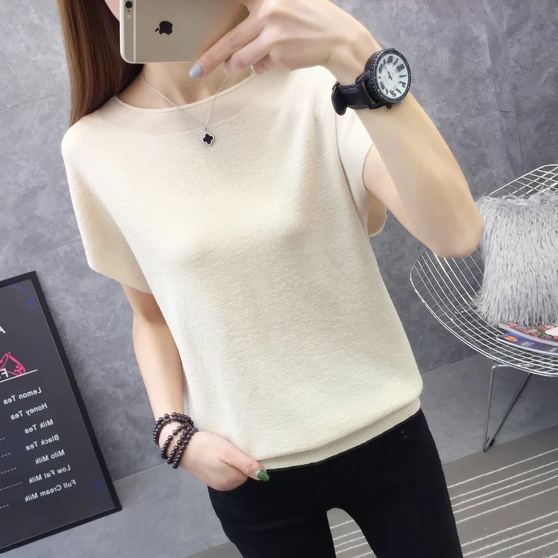 9233 Стиль ice silk Круглый воротник: однотонный топ с коротким рукавом Футболка с Бэтменом 25-1st пол, 11th строки, 2nd полка