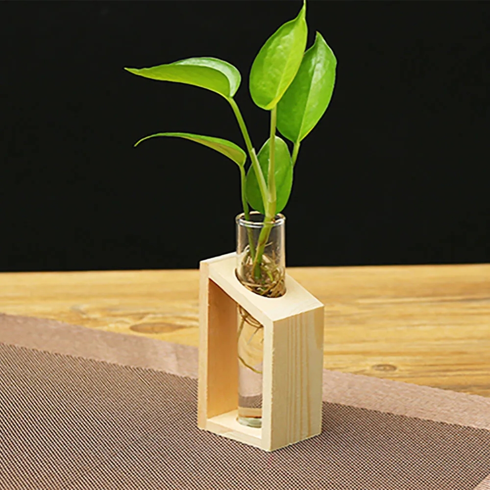 Creative Hydroponic Plant Transparent Test Tube Wooden Frame Vase Decoration Desktop Plant Bonsai Decorative Vase Frame