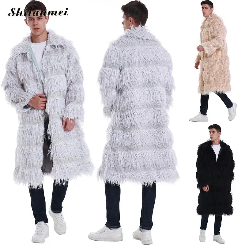 Осенне-зимнее пальто для мужчин Chaqueta, черное, плюс размер, Мужское пальто с мехом, свободная верхняя одежда, мода, мужское пальто с искусственным мехом, длинный рукав 3xl
