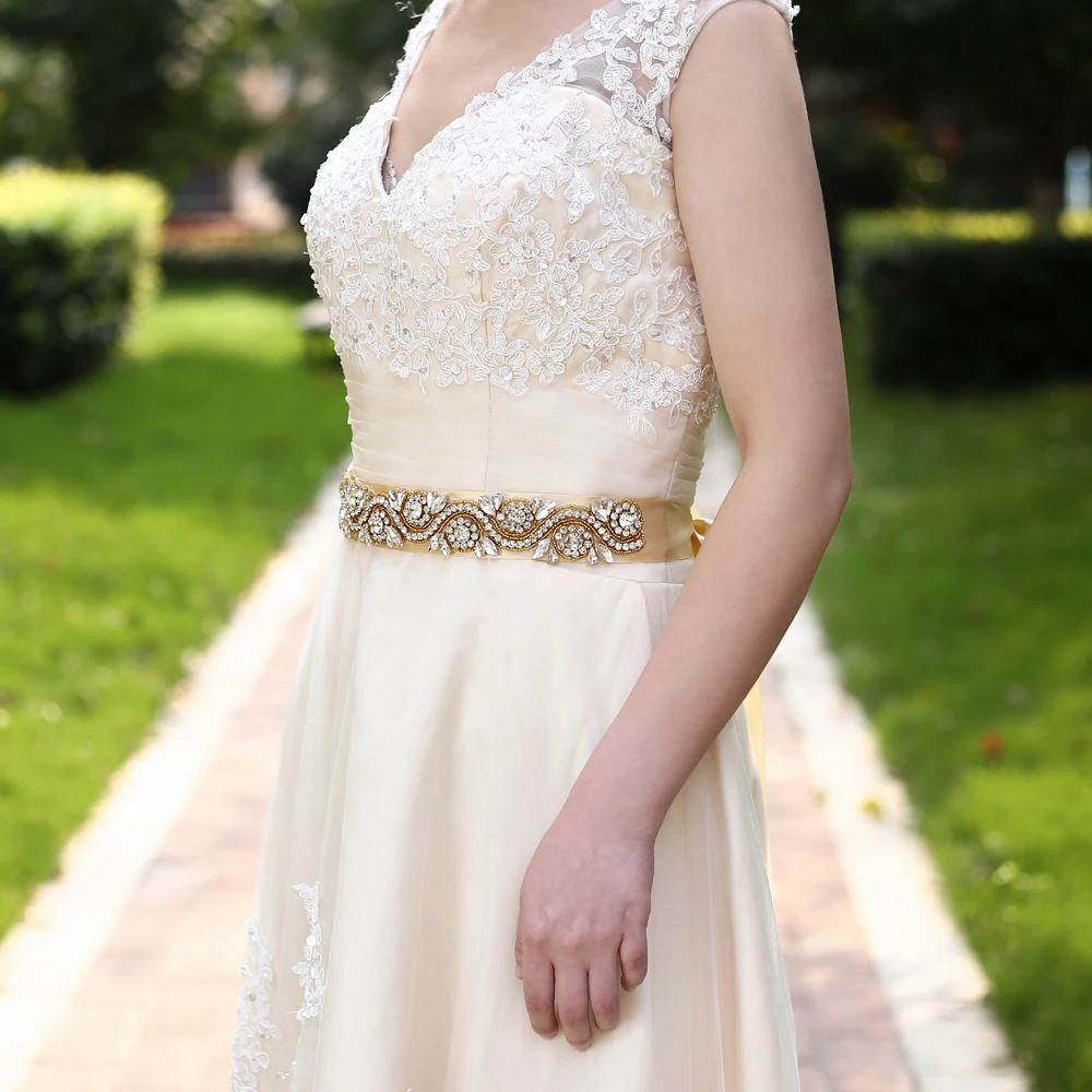 TRiXY, S164-G, Золотой Кристалл, свадебный пояс, стразы, пояс для невесты, свадебные аксессуары, пояс для выпускного вечера