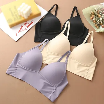 

Ice Silk Seamless Bra Woman Triangle Cup Soft Comfortable Ultra Thin Underwear Without Steel Ring Sleep Underwear