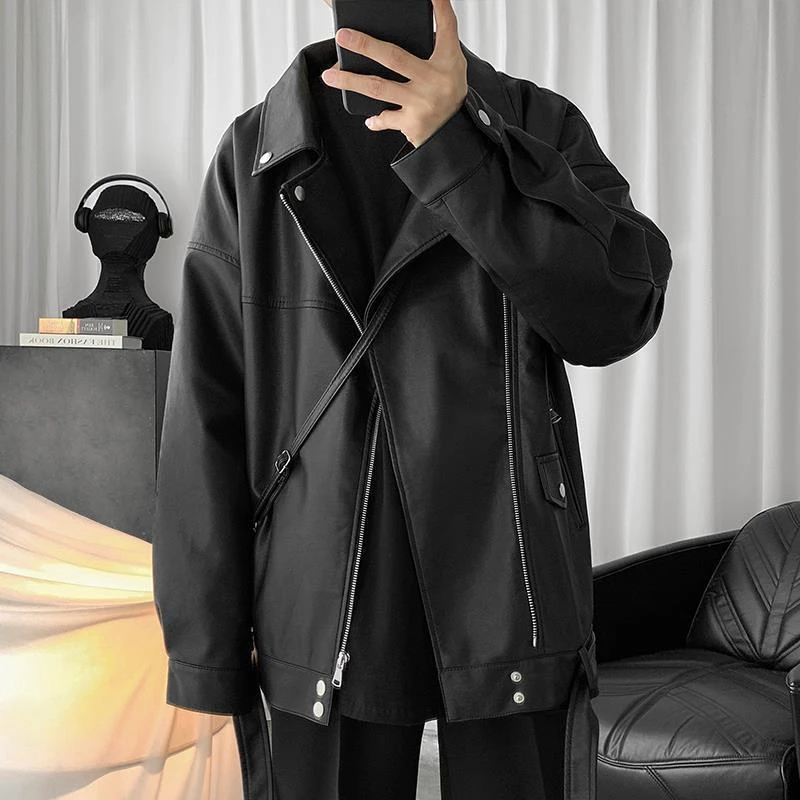 Spring Black Oversized Leather Biker Jacket Men Casual Loose Korean Fashion 2022 Faux leather Jackets for Men Brand