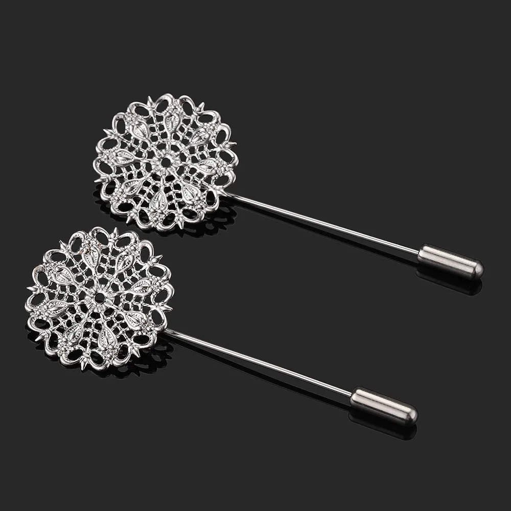 5 stücke 25mm Brosche Filigrane Blume Pin Basis Boutonniere Aushöhlen Stick Basis Einstellung Revers Brosche für Hochzeit schmuck Machen DIY – Detail 11