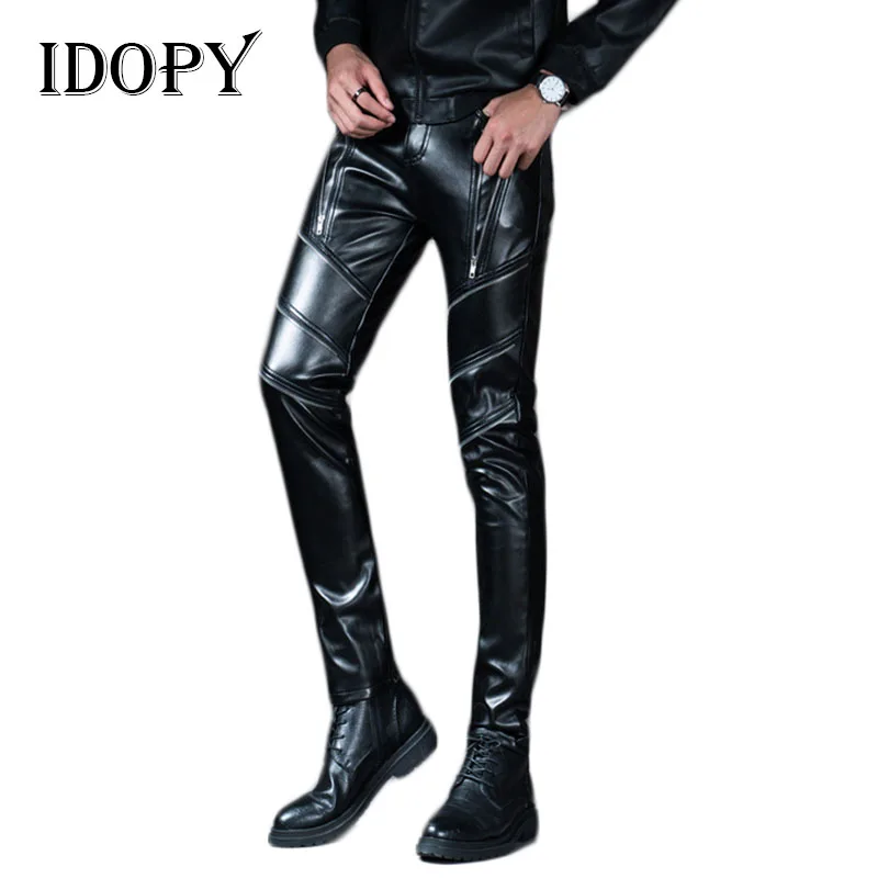 

Idopy Men`s Faux Leather Pants Punk Style Skinny Party Stage Performance Night Club Steampunk Faux PU Leather Trousers