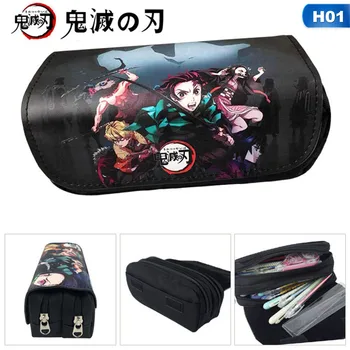 

Anime Demon Slayer: Kimetsu No Yaiba Pencil Case Multi-functional Double Zipper Canvas Students PencilBag Wallet Storage Bag