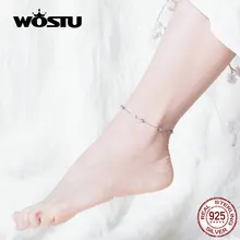 WOSTU браслет на ногу с бусинами и шариками, цепочка 925 пробы, серебряный браслет с бусинами для женщин, цепочка на ногу, минималистичное ювелирное изделие CQT005