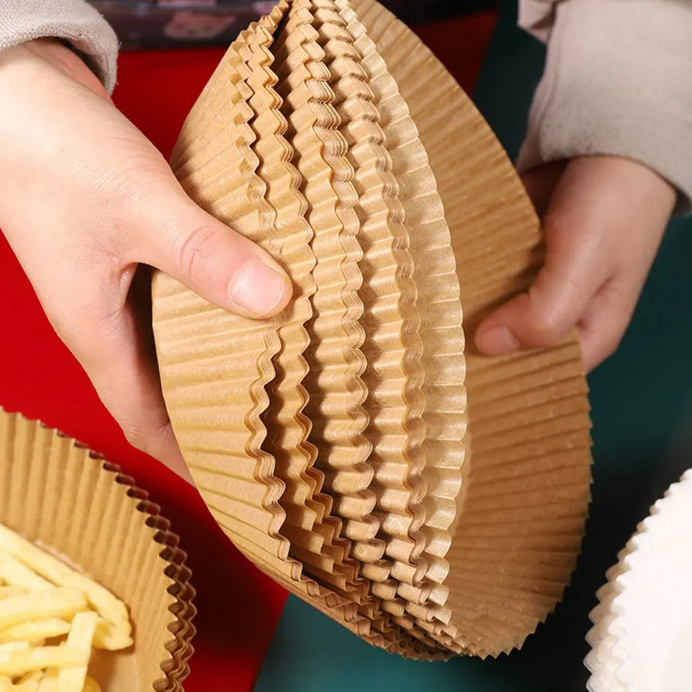 50Ppcs Air Fryer Round Liners 16cm Non-Stick Mat Parchment Paper Bamboo Steamer Steaming Basket Paper Disposable Baking