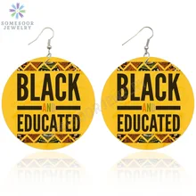 SOMESOOR 10 Дизайн Черные поговорки Eductaed queen африканские деревянные висячие серьги популярный спрос афро меланин ювелирные изделия для женщин подарок
