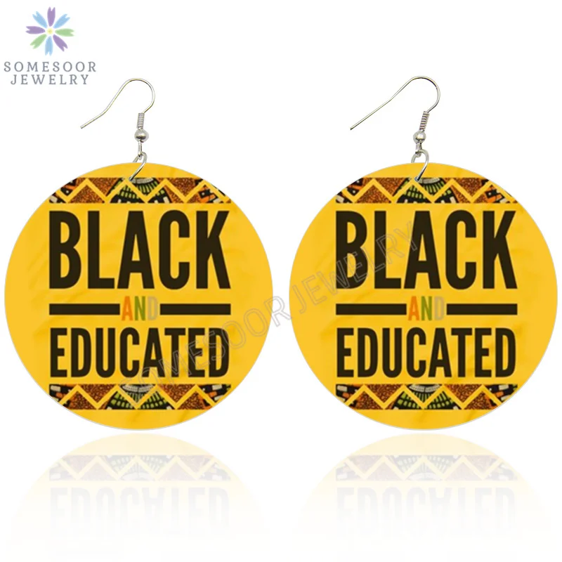 

SOMESOOR 10 Design Black Sayings Eductaed Queen African Wooden Drop Earrings Popular Demand Afro Melanin Jewelry For Women Gift