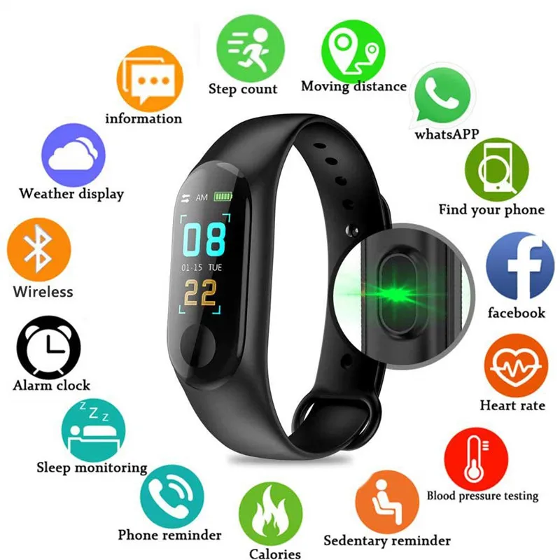 

M3 Smart Band Heart Rate Tracker Fitness sports Smart Bracelet Bluetooth Smart Wristband Men for iOS Android phone for Mi Band 4