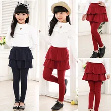 Осенние узкие брюки-карандаш для маленьких девочек, Весенняя детская юбка-штаны с оборками для девочек, одежда для детей 2, 3, 4, 5, 6, 7, 8 лет, красные капри