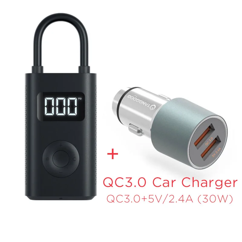 Add 30W Car Charger Xiaomi электрический воздушный насос Mijia перезаряжаемый насос 150PSI умный цифровой датчик давления в шинах для футбольного автомобиля велосипедный насос - Цвет: Add 30W Car Charger