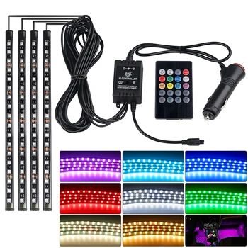 

Car Interior LED Strip Multicolor RGB Car RGB Atmosphere Floor Lights Sound Sensor and Remote Control Decorative Neon Lights