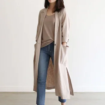 

Women Trench Coat Windbreaker Thin Women's Long Cotton Linen Small Outwear Korean Japan Spring Sunscreen Overcoats Casual