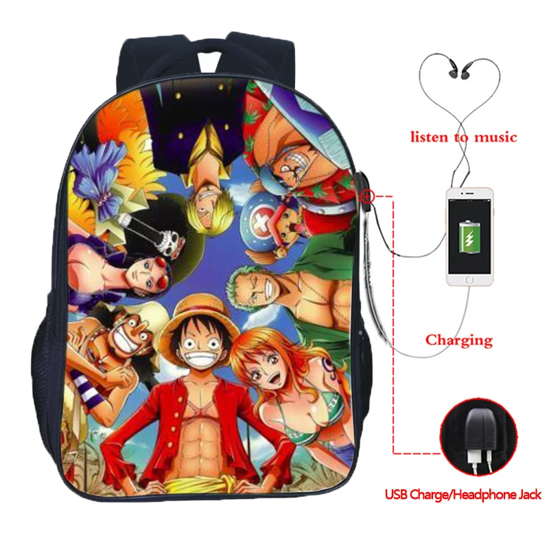 Одна штука USB зарядка сумка Обезьяна D. Luffy Многофункциональный школьный рюкзак мода портативный D Ace Молодежный
