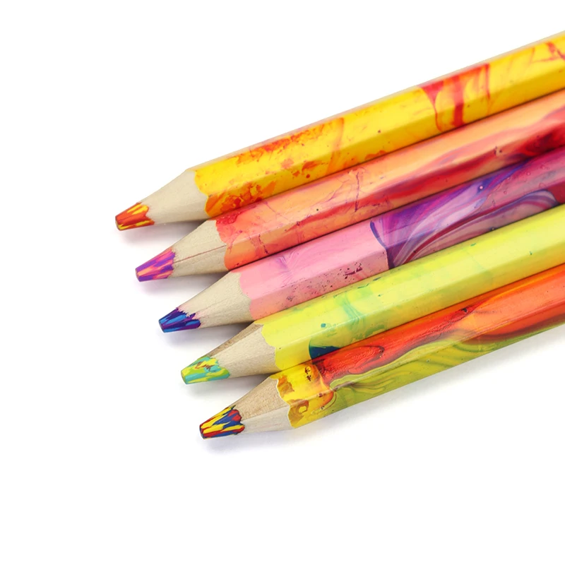 DEDEDEPRAISE Log Wood Multi Colored Pencil 4 Color Thick Lead