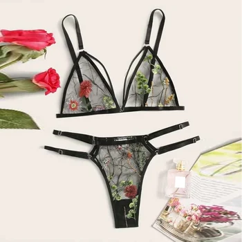 

2020 New Summer Women's New European And American Foreign Trade Sexy Underwear Embroidery Open File Three-point Sexy Suit hot