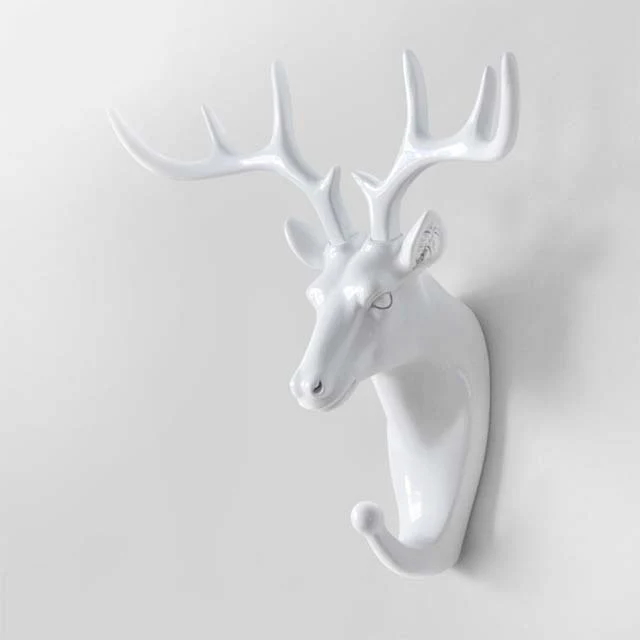 White Deer Head Креативные 3D крючки для стены украшения животных двери крючки декоративные крючки для одежды полимерные крючки олень носорог слон жираф лошадь декорации - Цвет: White Deer Head