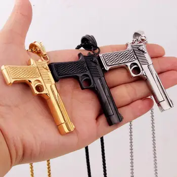 

Stainless Steel Cool Rock Gun Model Fire Weapon Punk Men's Boy's Daily Jewelry Pendant Necklace With Free Box Link Chain 24inch