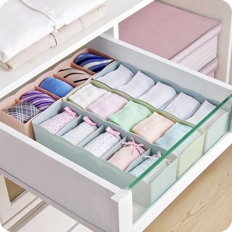 

5-grids Multi-purpose Underwear Storage Box Plastic Socks Storage Box Stackable Drawer Finishing Box For Wardrobe