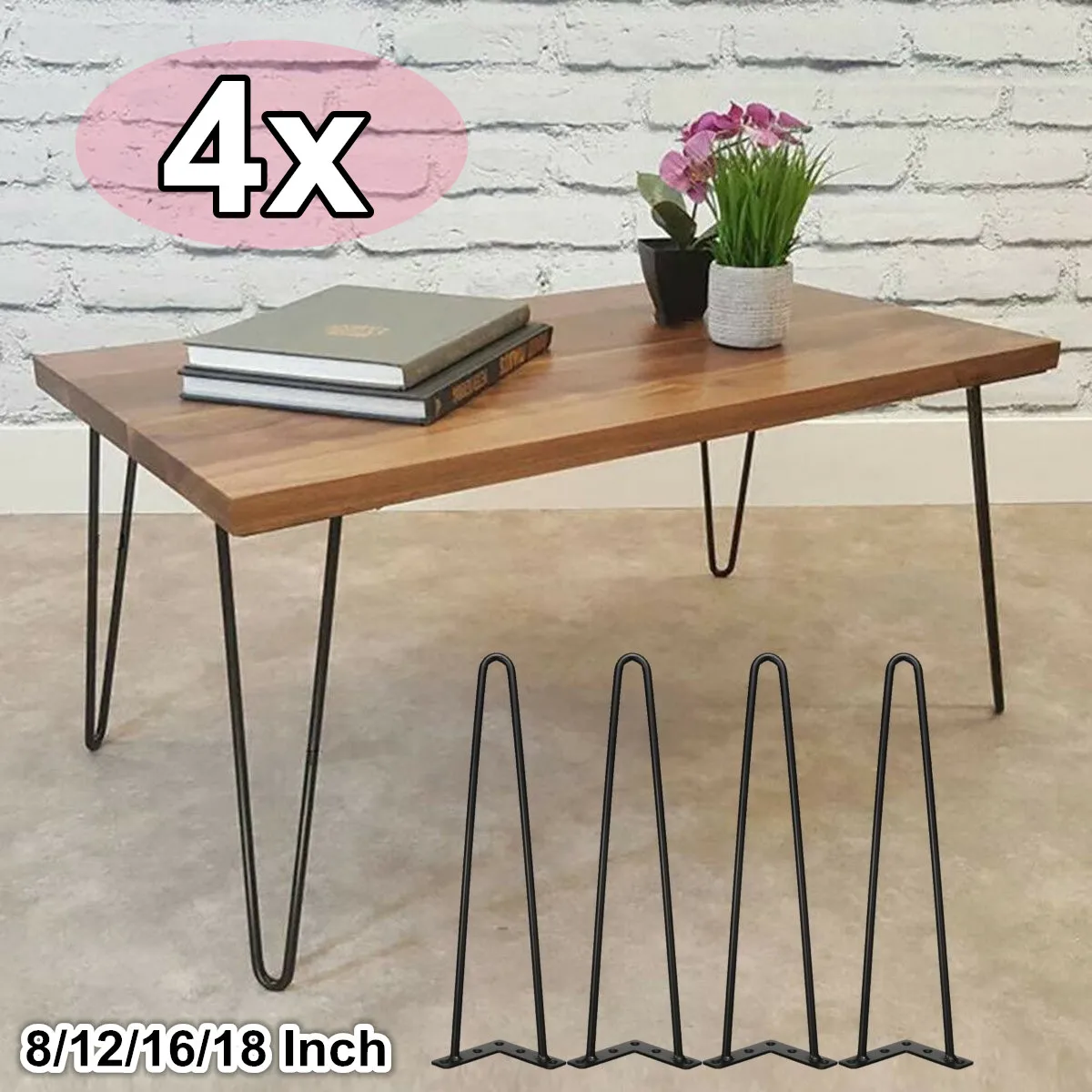 

4Pcs U-shaped Metal Hairpin Table Desk Leg Bracket Solid Iron Furniture Support Leg Sofa Cabinet Chairs DIY Hardware 8-18 Inch