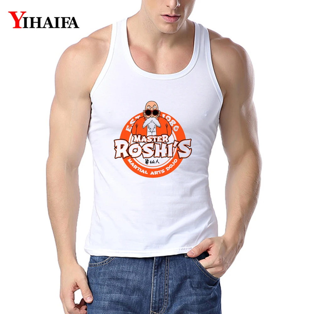

YIHAIFA Mens Letters Master Roshi Printed Singlet Bodybuilding Tank Top Men Fitness Shirt Sleeveless Vest Mens GYM Tops