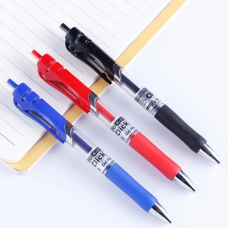 (Set of 2Pen+10 Refills) Press Type Gel Pen Black/blue/red Ink Bullet Spring 0.5 Mm School and Office Supplies (not Erasable) 3